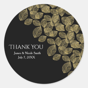 Gold Leaves Black Autumn Elegance Wedding Classic Round Sticker