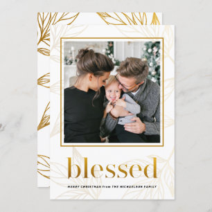 Gold Leaves Blessed with Framed Photo Holiday Invitation