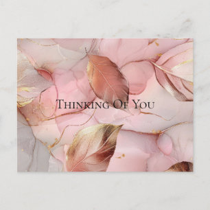 Gold Leaves Blush Pink Thinking of you Postcard