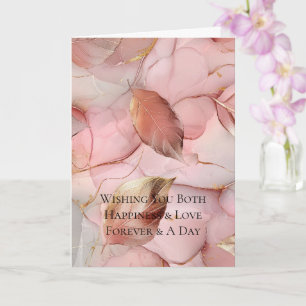 Gold Leaves Blush Pink Wedding Card
