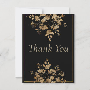 Gold Leaves & Border on Black Thank You Card