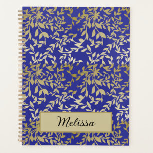 Gold Leaves Botanical Floral Deep Blue Script Planner