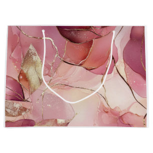 Gold Leaves Burgundy Blush Pink  Large Gift Bag