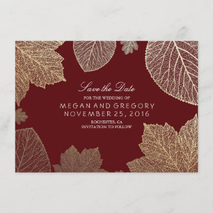 Gold Leaves Burgundy Marsala Save the Date