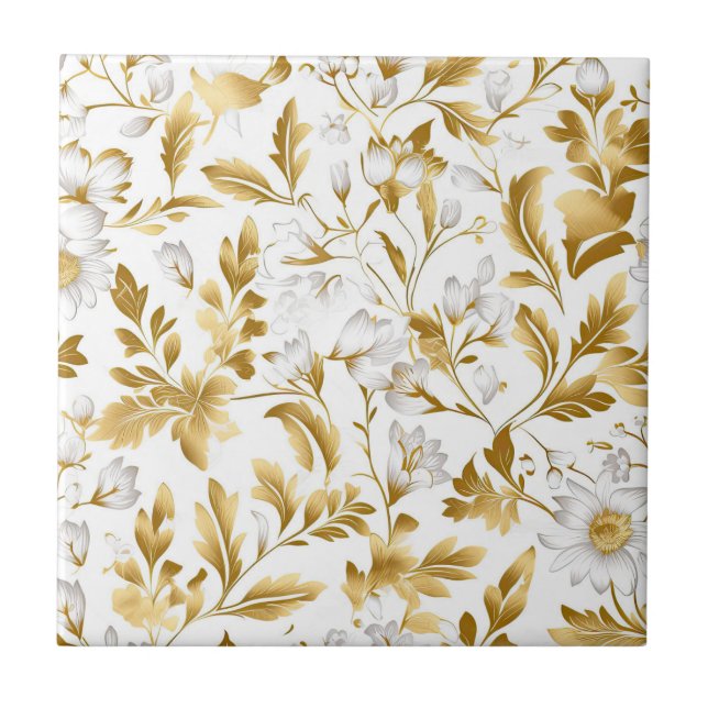 Gold Leaves Ceramic Tile (Front)