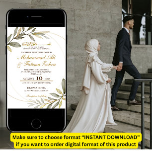 Gold Leaves Elegance Muslim Wedding Nikah Invitation