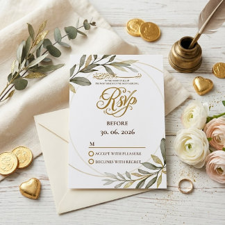 Gold Leaves Elegance Muslim Wedding Nikah RSVP Card