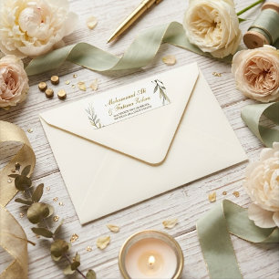 Gold Leaves Elegance Muslim Wedding return address Label