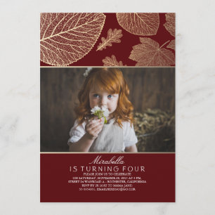 Gold Leaves Elegant Fall Photo Birthday Party Invitation