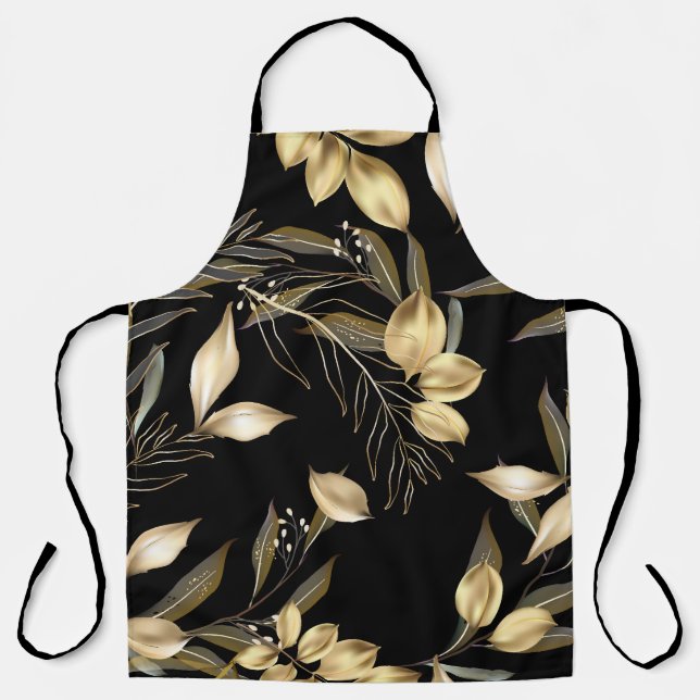 Gold Leaves: Exotic Botanical Seamless Apron (Front)