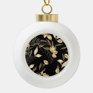 Gold Leaves: Exotic Botanical Seamless Ceramic Ball Christmas Ornament