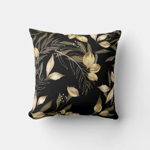 Gold Leaves: Exotic Botanical Seamless Cushion