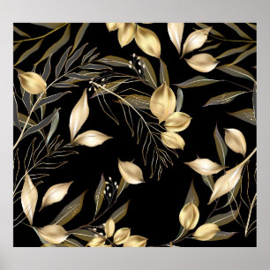 Gold Leaves: Exotic Botanical Seamless Poster