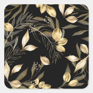 Gold Leaves: Exotic Botanical Seamless Square Sticker