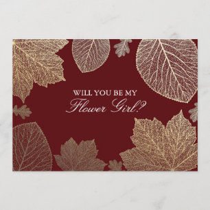 Gold Leaves Fall Wedding Flower Girl Invitation