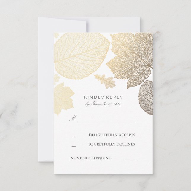 Gold Leaves Fall Wedding RSVP Cards (Front)