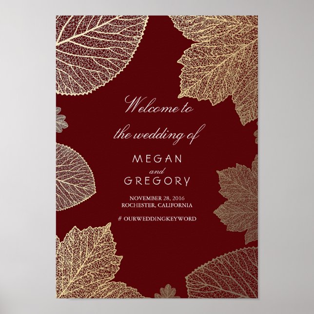 Gold Leaves Fall Wedding Welcome Sign Poster (Front)