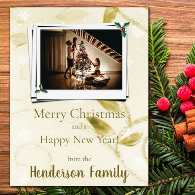 Gold Leaves Flat Holiday Photo Card (Gold Leaves Flat Holiday Photo Card)