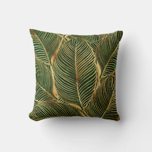 Gold Leaves Forest Green Elegant Pattern Cushion