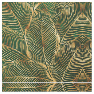 Gold Leaves Forest Green Elegant Pattern  Fabric