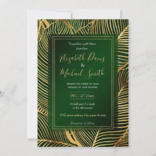 Gold Leaves Forest Green Elegant Pattern Invitation