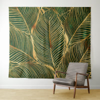 Gold Leaves Forest Green Elegant Pattern