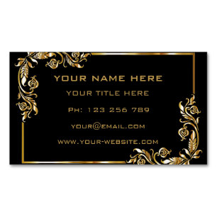 Gold Leaves Frame Golden Text Black Professional  Magnetic Business Card