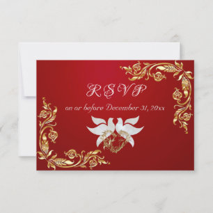 Gold Leaves Frame on Crimson RSVP Card