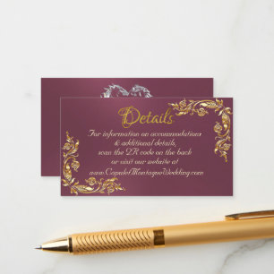 Gold Leaves Frame on Purple, QR Code Enclosure Card