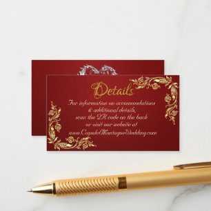 Gold Leaves Frame on Ruby Red, QR Code Enclosure Card