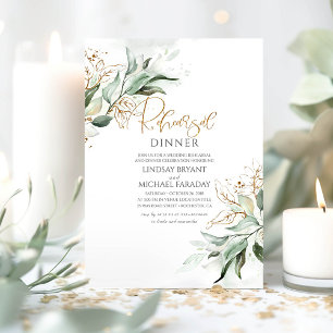 Gold Leaves Greenery Elegant Rehearsal Dinner Invitation