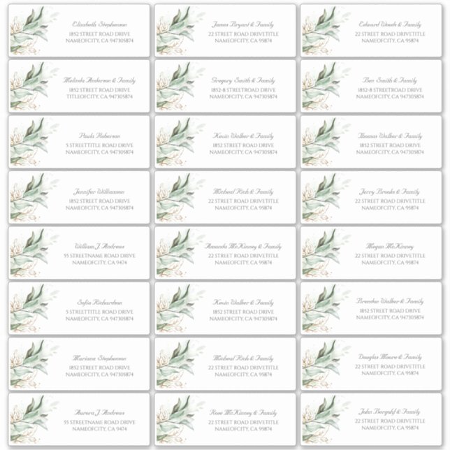 Gold Leaves Greenery Guest Names Address Labels (Front)