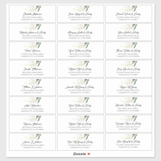 Gold Leaves Greenery Guest Names Address Labels (Sheet)