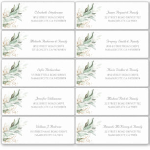 Gold Leaves Greenery Guest Names Address Labels