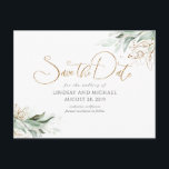 Gold Leaves Greenery Save the Date Postcard<br><div class="desc">Greenery simple elegant save the date postcard</div>