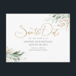 Gold Leaves Greenery Save the Date Postcard<br><div class="desc">Greenery simple elegant save the date postcard</div>