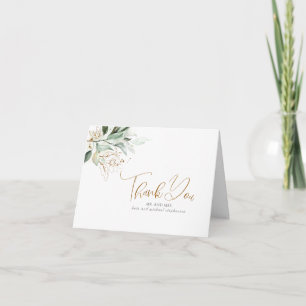 Gold Leaves Greenery Wedding Thank You Card