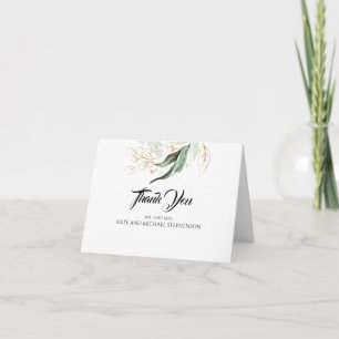 Gold Leaves Greenery Wedding Thank You Card