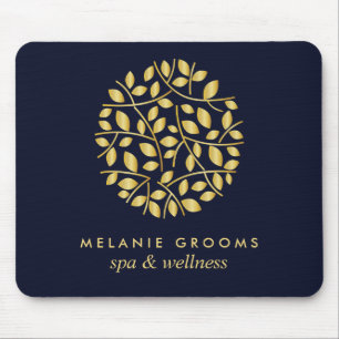 Gold leaves logo Blue Personalised add your name Mouse Pad