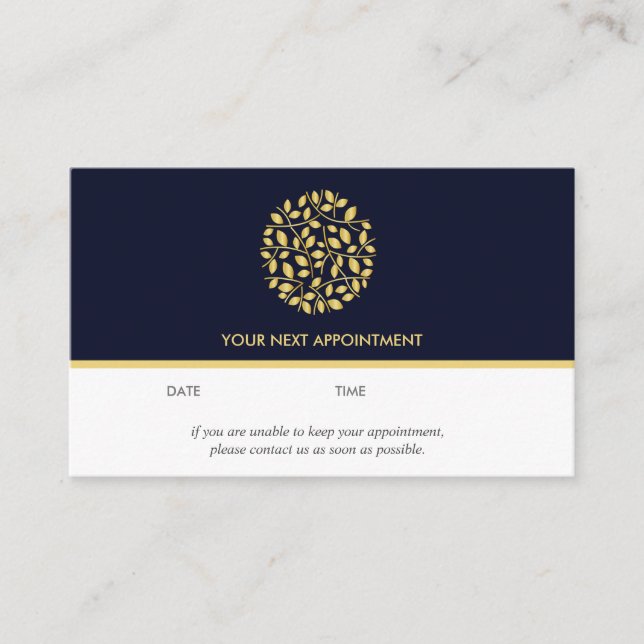 Gold leaves logo | Blue | wellness  massage yoga Business Card (Front)