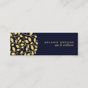 Gold leaves logo Blue   wellness spa massage yoga Mini Business Card