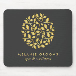 Gold leaves logo Grey Personalised add your name Mouse Pad