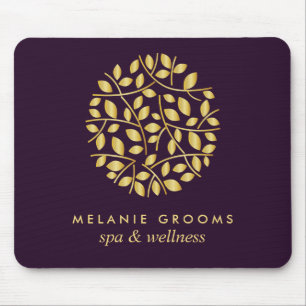 Gold leaves logo Purple Personalised add your name Mouse Pad