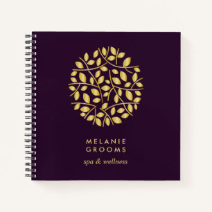 Gold Leaves Logo Purple Personalised Monogram Notebook