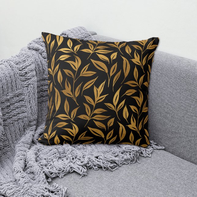 Gold Leaves on Black Cushion (Creator Uploaded)