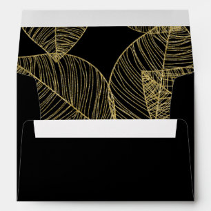 Gold Leaves on Black Elegant Invitation Envelopes