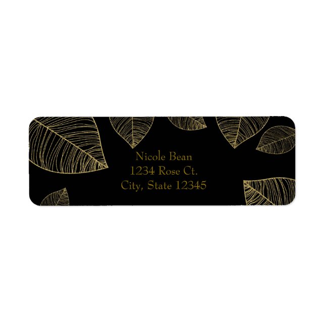 Gold Leaves on Black Elegant Labels (Front)