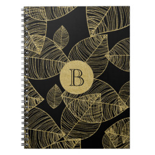 Gold Leaves on Black Elegant Notebook Journal