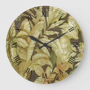 Gold Leaves On Black Round Roman Numerals Clock