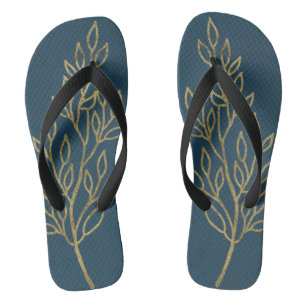 Gold Leaves on Blue Thongs
